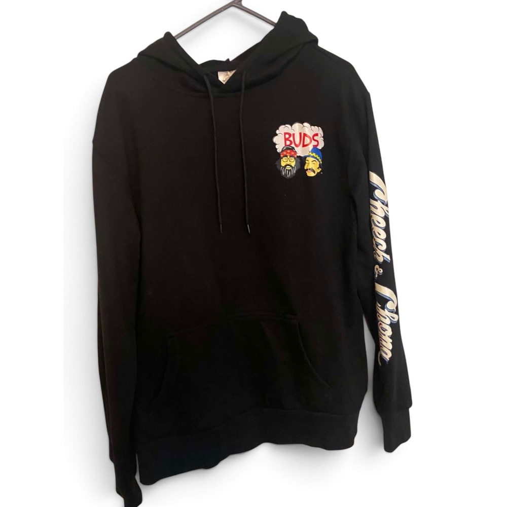 Cheech & Chong Buds Graphic Hoodie Mens Large Black Sleeve Print Sweatshirt